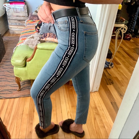 guess jeans with side stripe